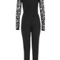 Black Crepe Lace Long Sleeves Turt Neck Jumpsuit