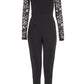 Black Crepe Lace Long Sleeves Turt Neck Jumpsuit