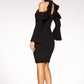 Black Crop Shoulder Frill Sleeves Bodycon Dress