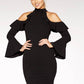 Black Crop Shoulder Frill Sleeves Bodycon Dress