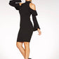 Black Crop Shoulder Frill Sleeves Bodycon Dress