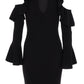 Black Crop Shoulder Frill Sleeves Bodycon Dress
