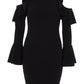 Black Crop Shoulder Frill Sleeves Bodycon Dress