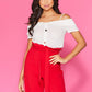 Cream Button Strap Cold Shoulder Top