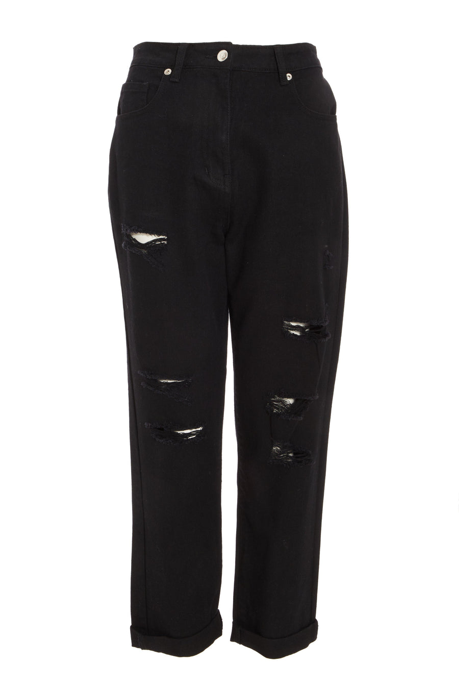 Black Denim Ripped Straight Leg Jeans