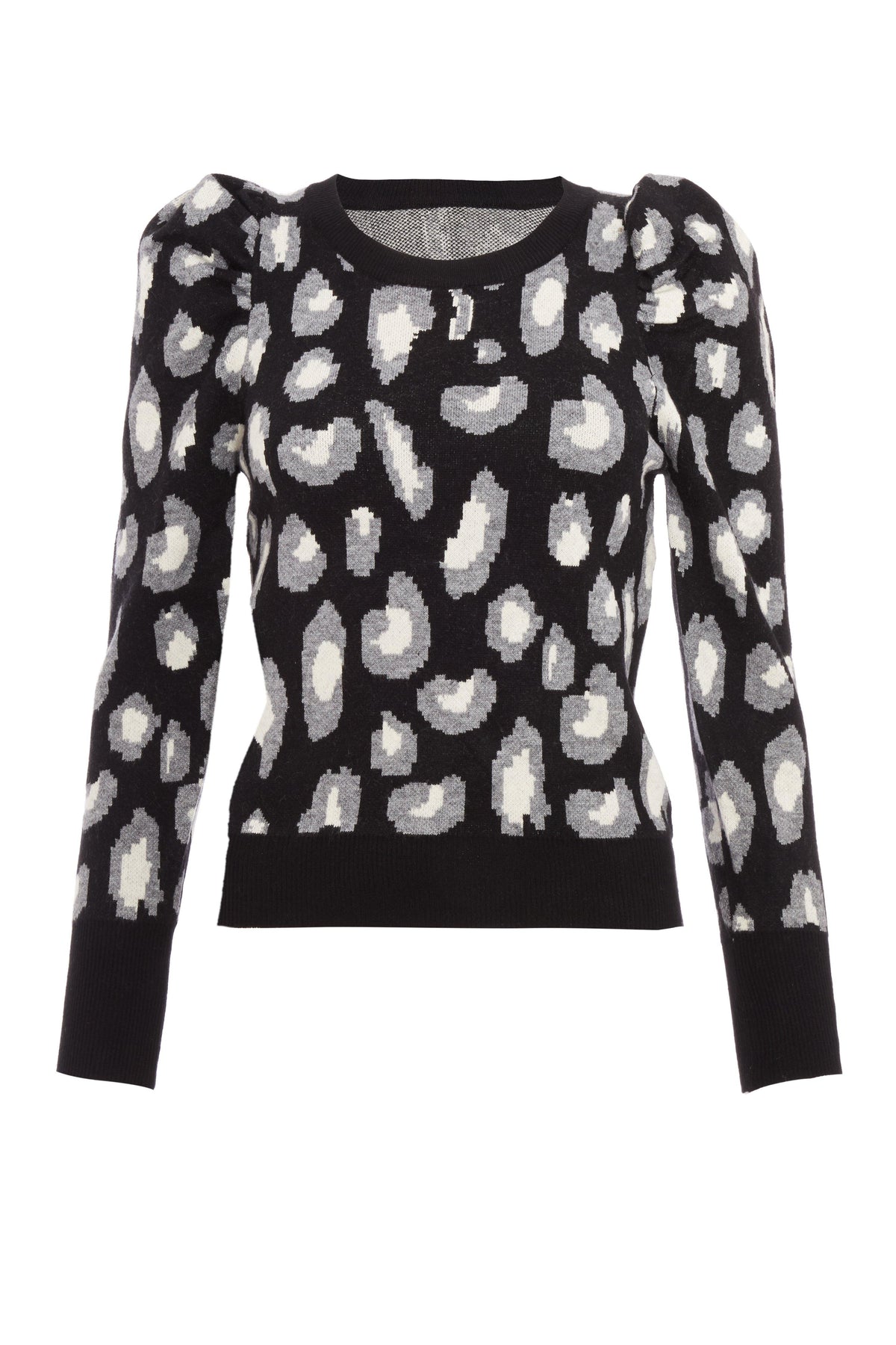 Black Knitted Leopard Print Jumper — M