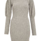Grey Puff Sleeve Knitted Jumper Dress