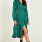 Green Spot Print Wrap Midi Dress