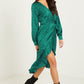 Green Spot Print Wrap Midi Dress