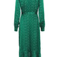 Green Spot Print Wrap Midi Dress