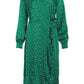 Green Spot Print Wrap Midi Dress