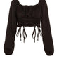 Black Satin Ruched Crop Top