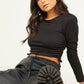 Black Ribbed Ruched Crop Top