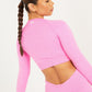Pink Seamless Long Sleeve Crop Top — Medium