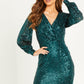 Green Sequin Wrap Midi Dress