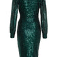 Green Sequin Wrap Midi Dress