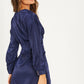 Navy Satin Long Sleeve Skater Dress