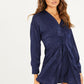 Navy Satin Long Sleeve Skater Dress