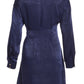 Navy Satin Long Sleeve Skater Dress