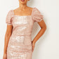 Pink Sequin Puff Sleeve Dress