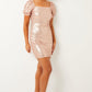 Pink Sequin Puff Sleeve Dress