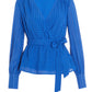 Blue Check Chiffon Wrap Top