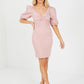 Blesh Knit Front Puff Sleeve Bodycon Dress