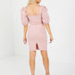 Blesh Knit Front Puff Sleeve Bodycon Dress