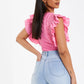 Pink Ribbed Frill Sleeve Bodysuit