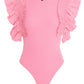 Pink Ribbed Frill Sleeve Bodysuit