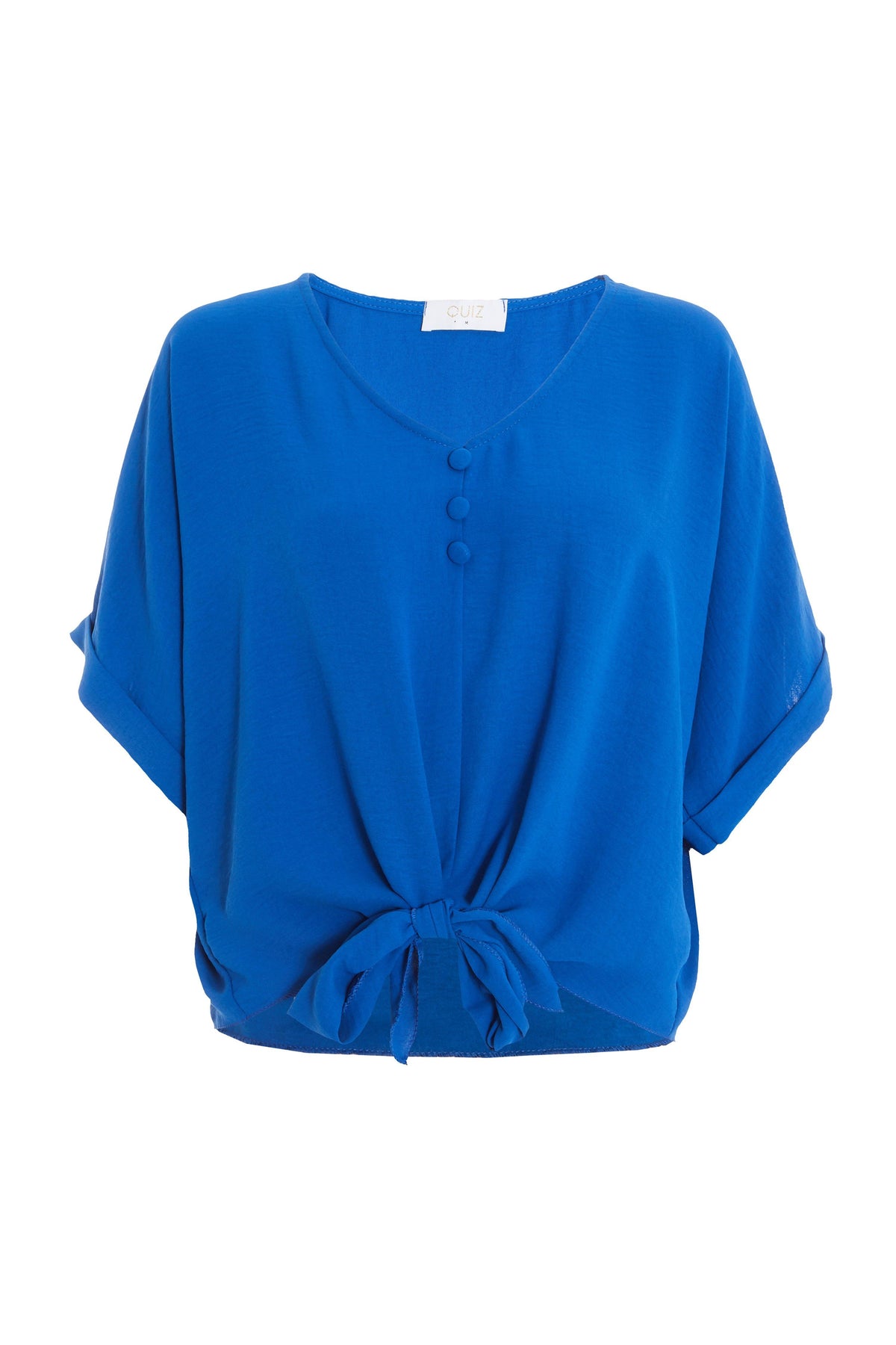 Blue Tie Front Batwing Top â€” L