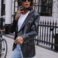 Faux Leather Buttoned Blazer