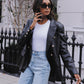 Faux Leather Buttoned Blazer