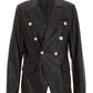 Faux Leather Buttoned Blazer
