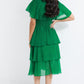 Green Chiffon Tiered Midi Dress