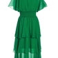 Green Chiffon Tiered Midi Dress