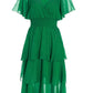 Green Chiffon Tiered Midi Dress