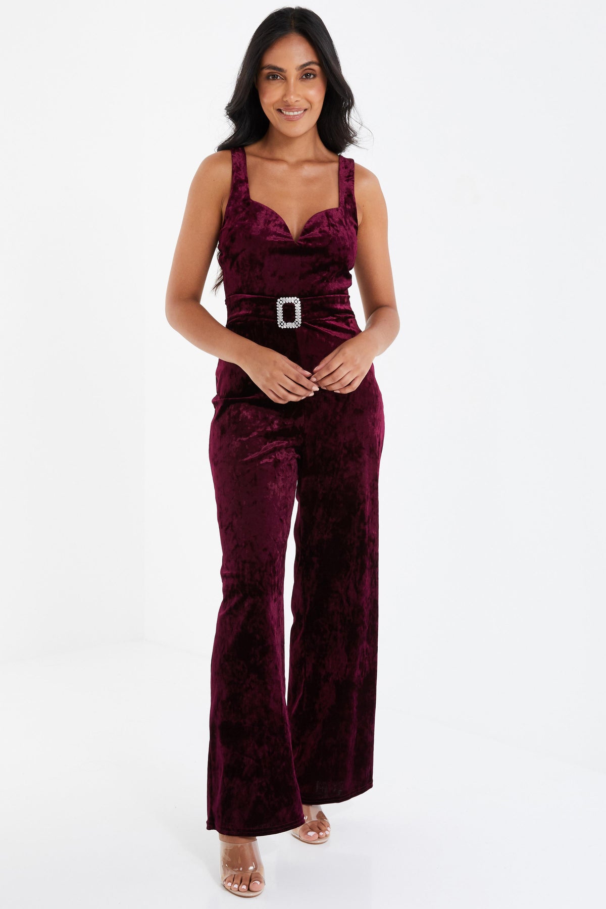 Petite Berry Velvet Palazzo Jumpsuit â€” 8