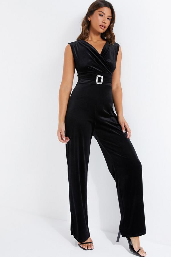 Black Velvet Wrap Palazzo Jumpsuit
