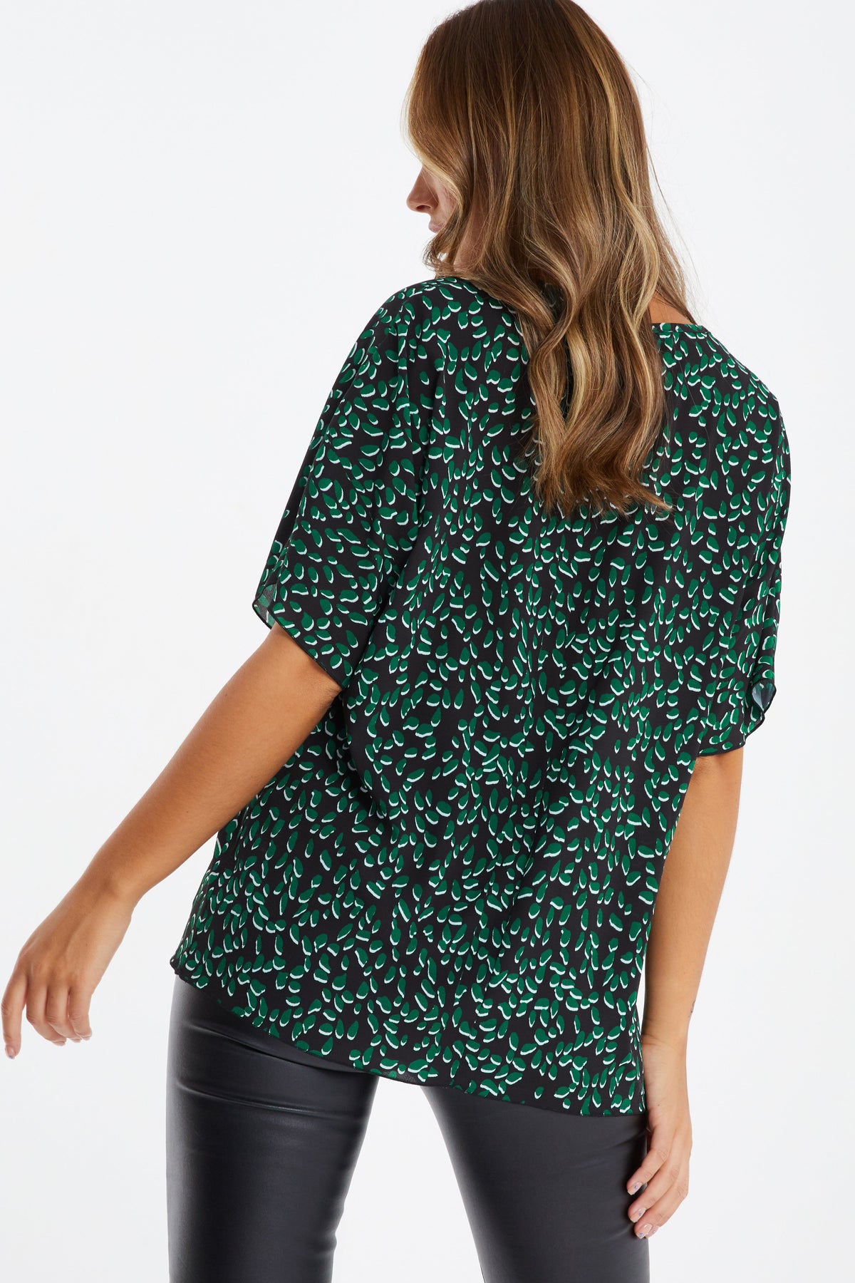 Black Green Animal Print Boxy Top — Green / 10