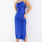 Blue Satin Diamante Midi Dress