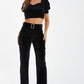 Black Velvet Diamante Buckle Palazzo Trousers â€” 8