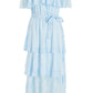 Light Blue Floral Jacquard Tiered Midi Dress â€” 8
