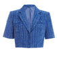 Royal Blue Checked Boucle Cropped Blazer
