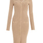 Stone Knit Gold Button PKT Detail LSL Dress