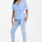 Blue Dobby Print Wrap Peplum Top
