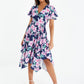 Navy Floral Dip Hem Midi Dress â€” 16