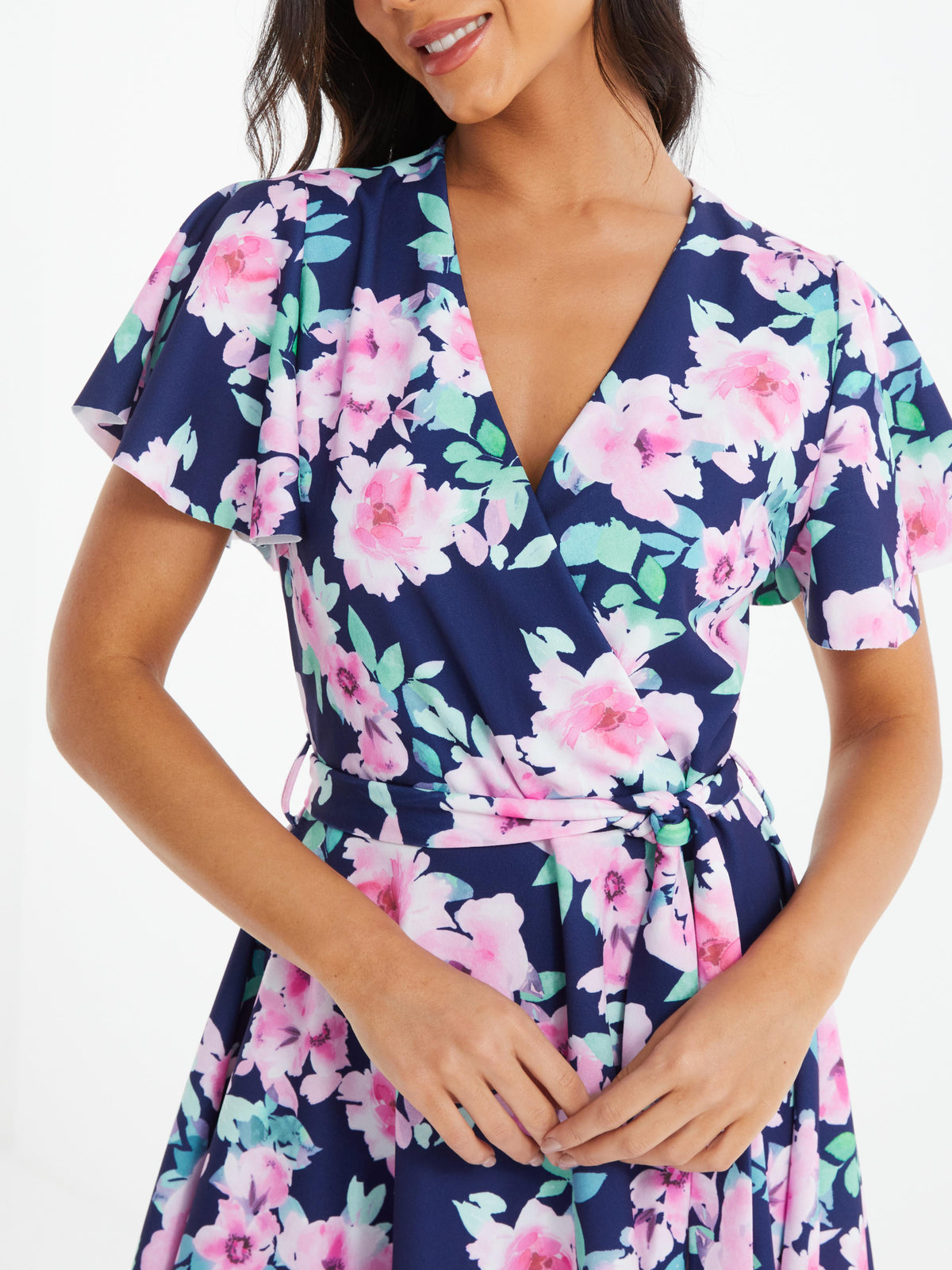 Navy Floral Dip Hem Midi Dress â€” 8