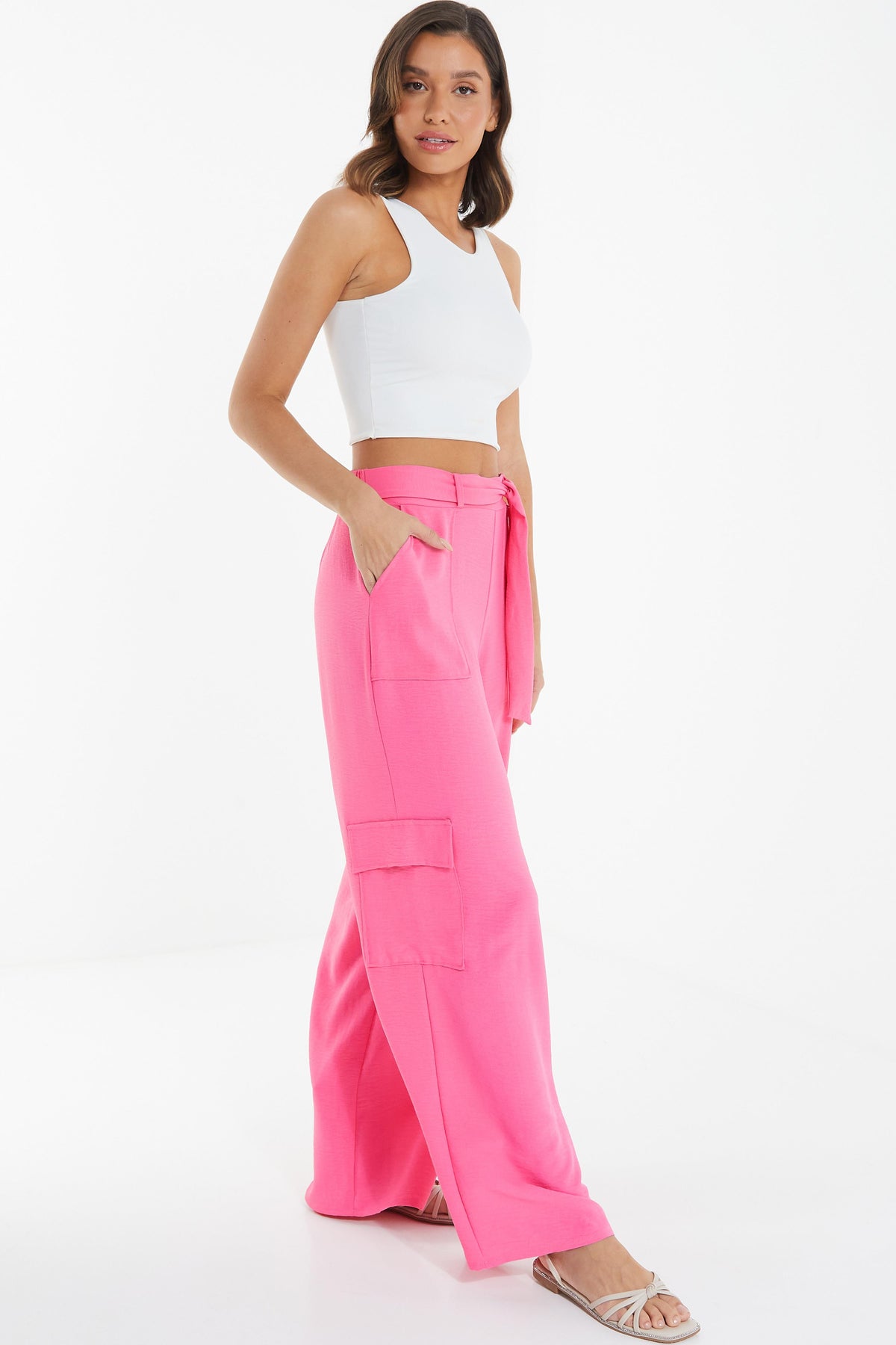 Pink Wide Leg Cargo Trousers â€” 8