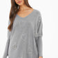 Light Grey Knit Diamanté Hearts Oversized Jumper